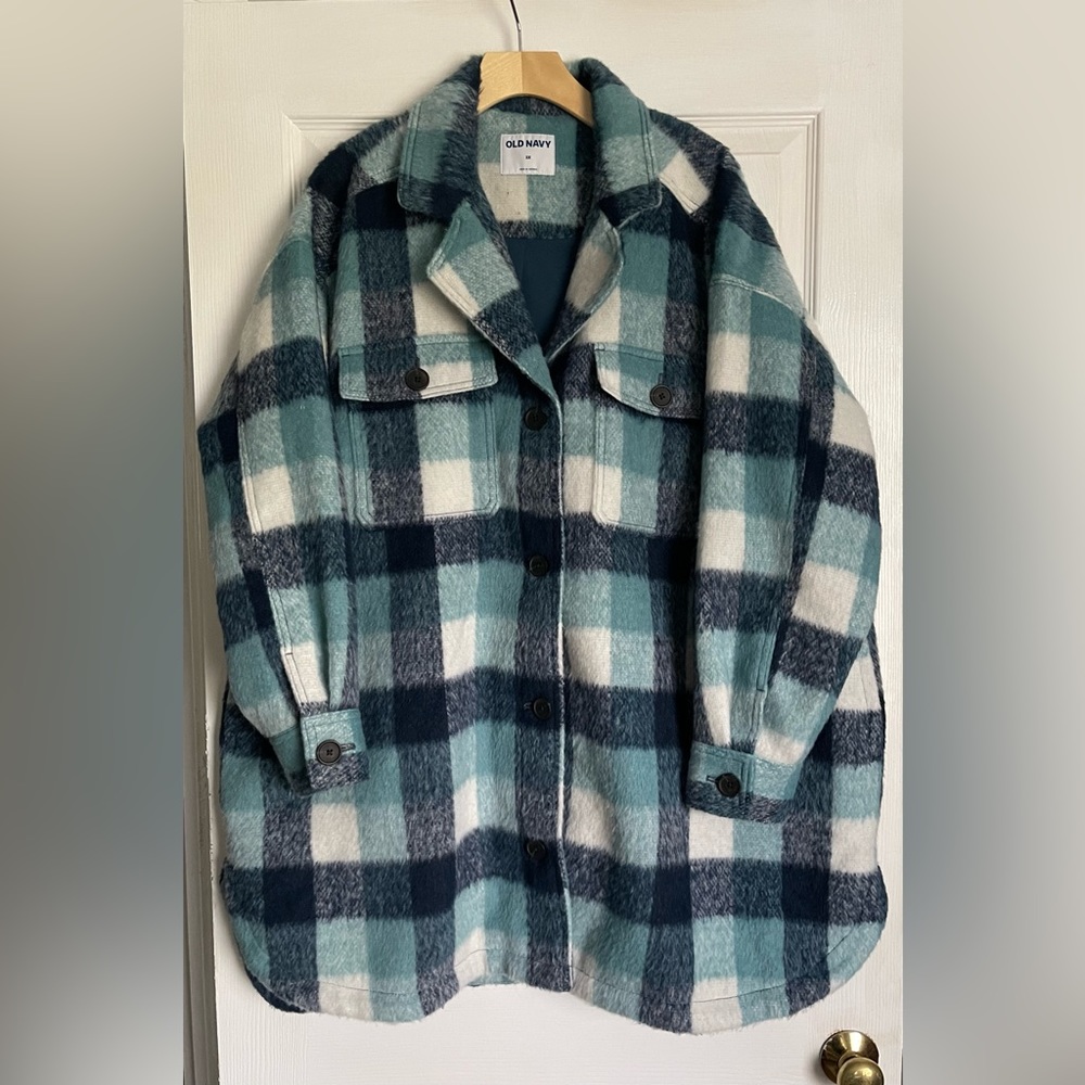 Old Navy Brushed Oversized Shacket | Blue Plaid | Size 2X